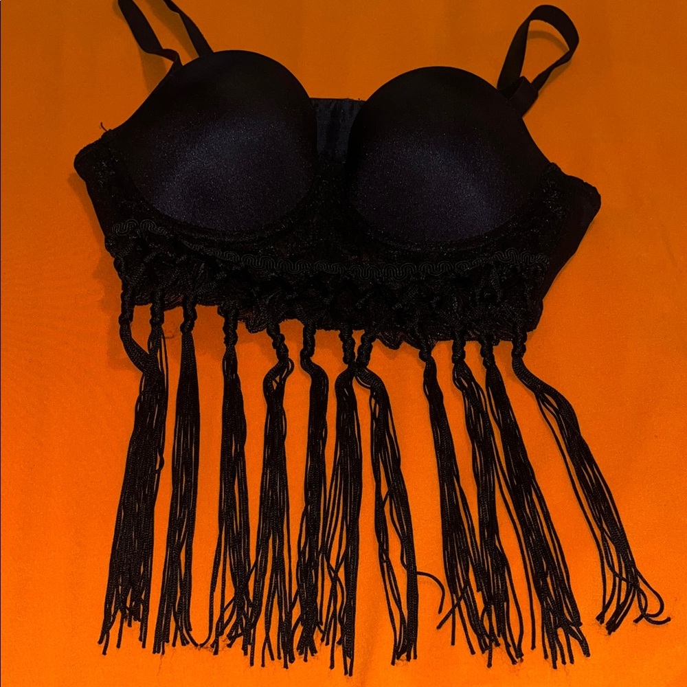 bebe Black Fringe Crop Top